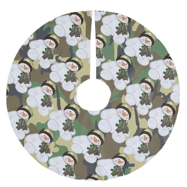 Camo Military Christmas Snowman Brushed Polyester Tree Skirt (Front)