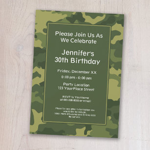Camo Military Theme Birthday Party Invitation