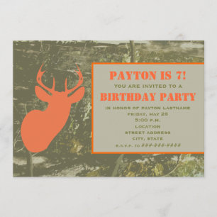 Camo & Orange Deer Head Birthday Party Invite