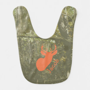 Camo & Orange Deer Personalized Baby Bib