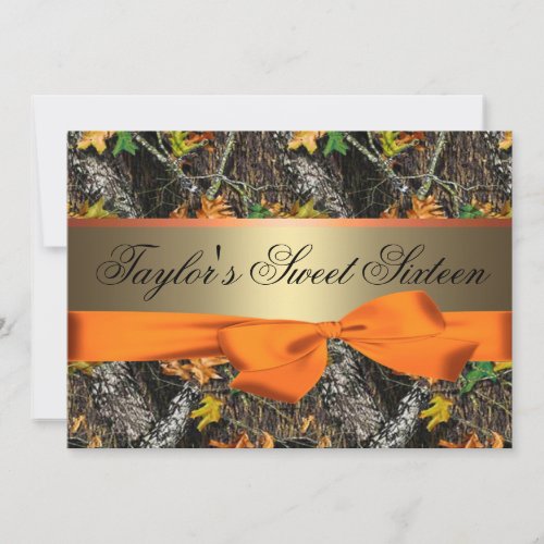 Camo &amp; Orange Sweet Sixteen Invitation