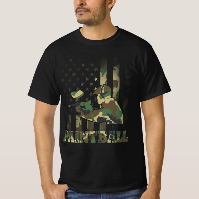 Camo Paintball Player American Flag USA Military T T-Shirt (Front)