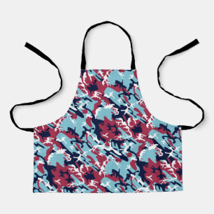 Camo Pattern - Burgundy Navy Blue White Apron