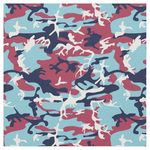 Camo Pattern - Burgundy Navy Blue White Fabric