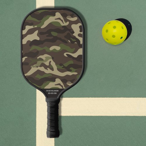 Camo Pattern Cool Camouflage Custom Text Name Pickleball Paddle