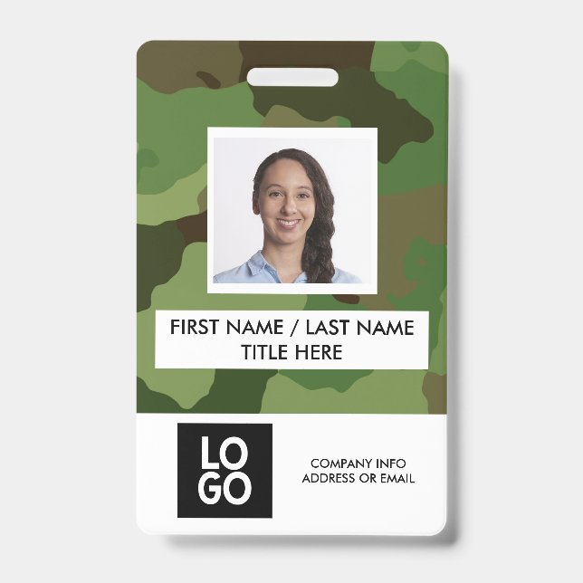 Camo Pattern Custom Employee Photo Name Badge (Front)