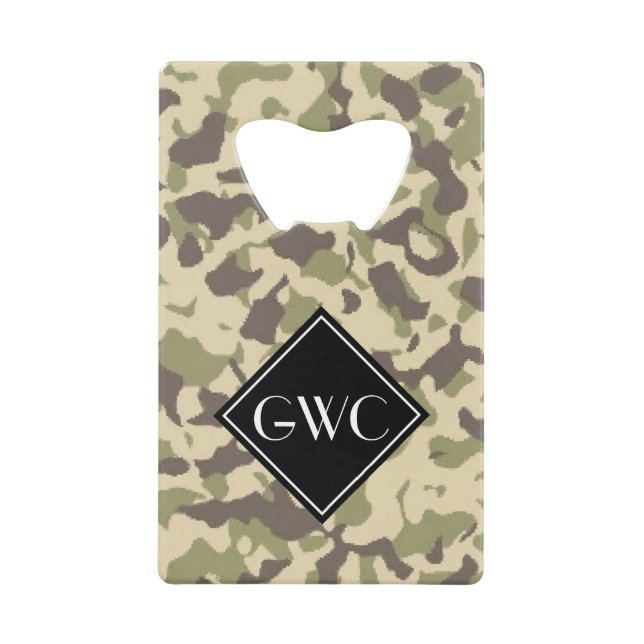 Camo Pattern Custom Monogram Credit Card Bottle Opener (Front)