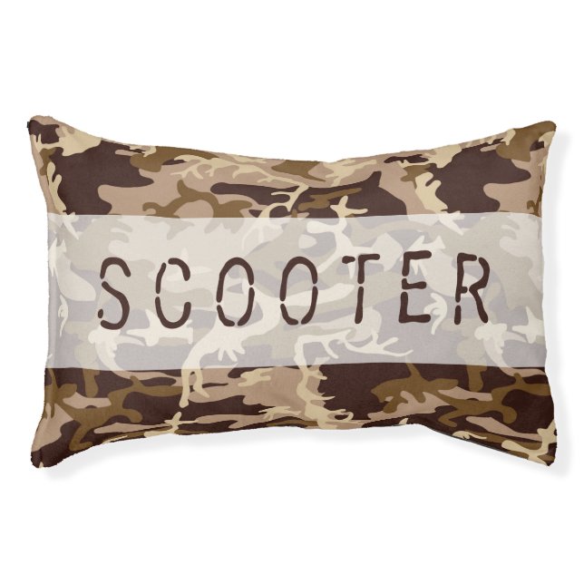 Camo Pattern Custom Name Rustic Desert Hunting Pet Bed (Front)