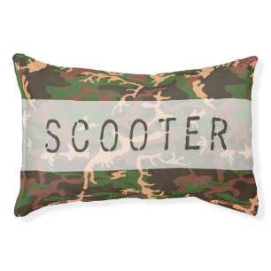Camo Pattern Custom Name Rustic Woodland Hunting Pet Bed