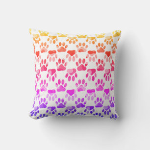 Camo Pattern Dog Paw Pink Orange Purple Throw Pillow