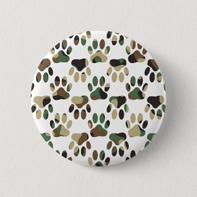 Camo Pattern Dog Paw Print Button (Front)