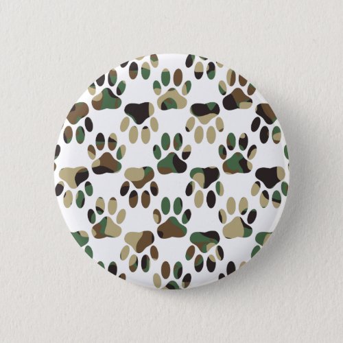 Camo Pattern Dog Paw Print Button