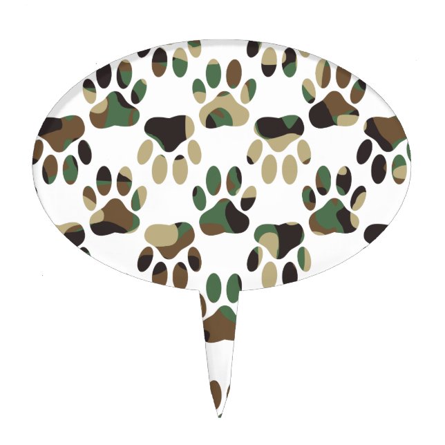 Camo Pattern Dog Paw Print Cake Topper (Front)