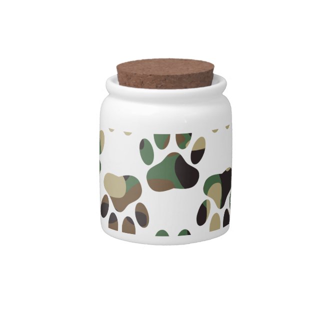 Camo Pattern Dog Paw Print Candy Jar (Front)