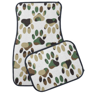 Camo Pattern Dog Paw Print Car Floor Mat