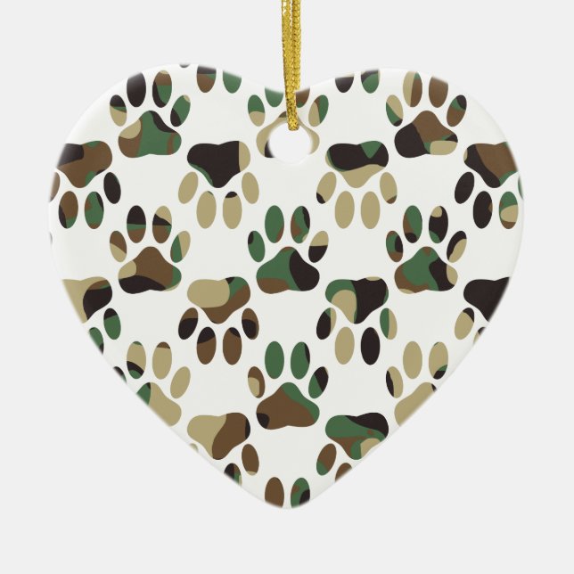 Camo Pattern Dog Paw Print Ceramic Ornament (Front)