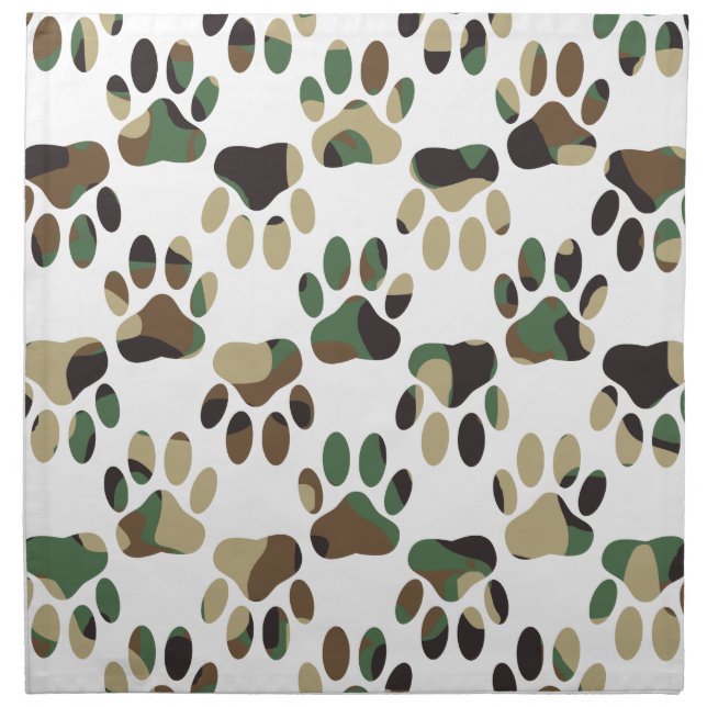 Camo Pattern Dog Paw Print Cloth Napkin (Front)