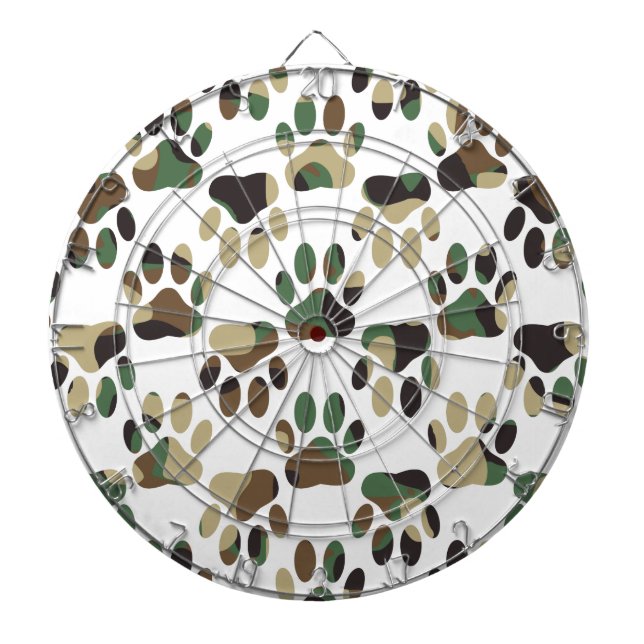 Camo Pattern Dog Paw Print Dart Board (Front)