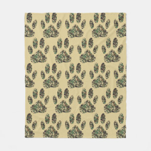 Camo Pattern Dog Paw Print Fleece Blanket