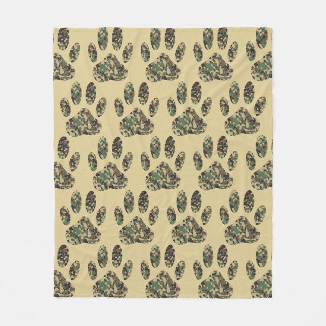 Camo Pattern Dog Paw Print Fleece Blanket (Front)