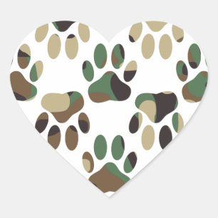 Camo Pattern Dog Paw Print Heart Sticker