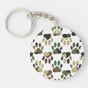 Camo Pattern Dog Paw Print Keychain