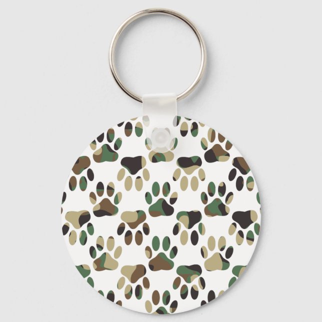 Camo Pattern Dog Paw Print Keychain (Front)
