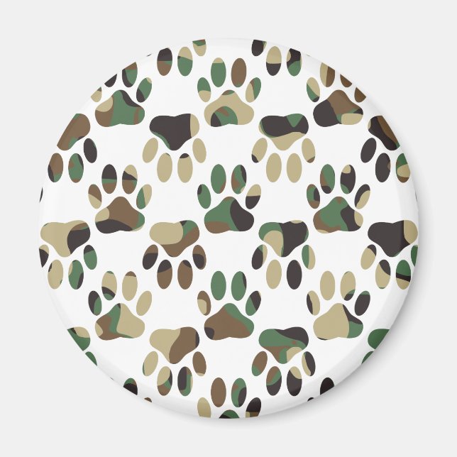 Camo Pattern Dog Paw Print Magnet (Front)