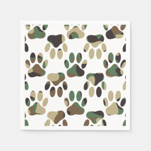 Camo Pattern Dog Paw Print Napkins