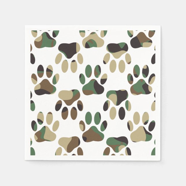 Camo Pattern Dog Paw Print Napkins (Front)