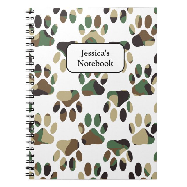 Camo Pattern Dog Paw Print Notebook (Front)