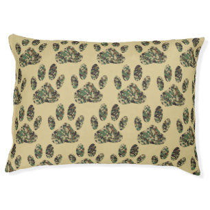 Camo Pattern Dog Paw Print Pet Bed