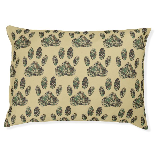 Camo Pattern Dog Paw Print Pet Bed (Front)
