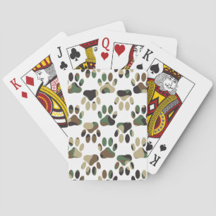 Camo Pattern Dog Paw Print Poker Cards