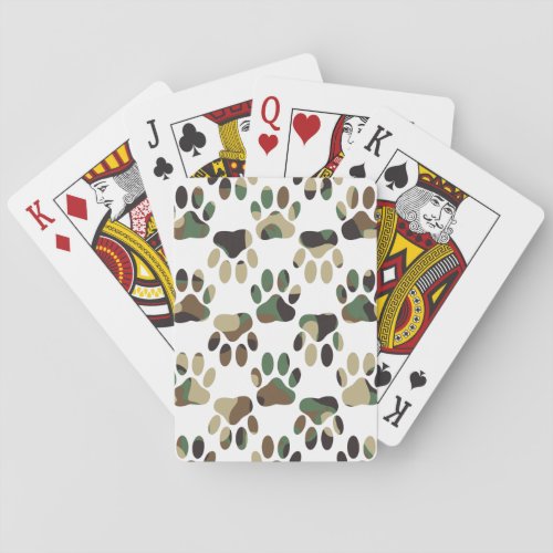 Camo Pattern Dog Paw Print Poker Cards