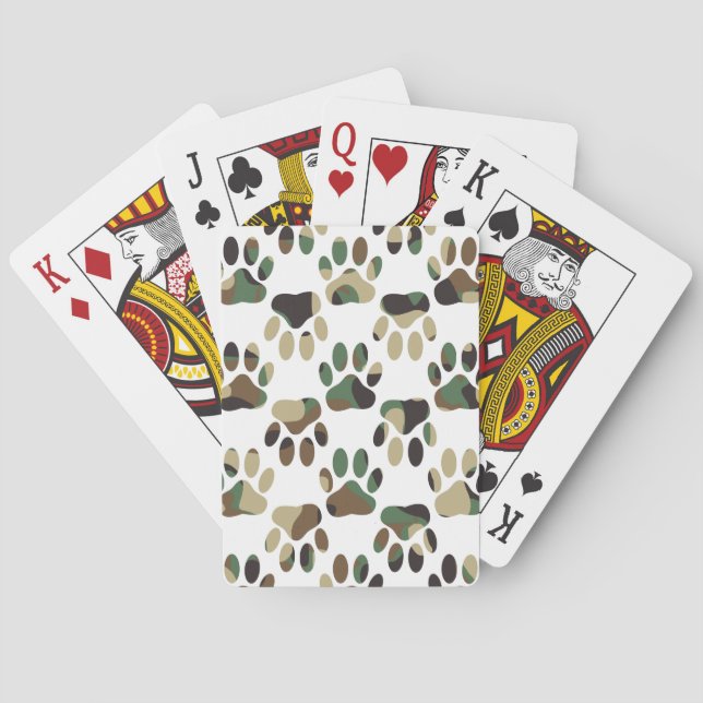 Camo Pattern Dog Paw Print Poker Cards (Back)