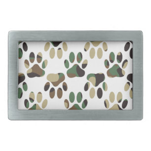 Camo Pattern Dog Paw Print Rectangular Belt Buckle