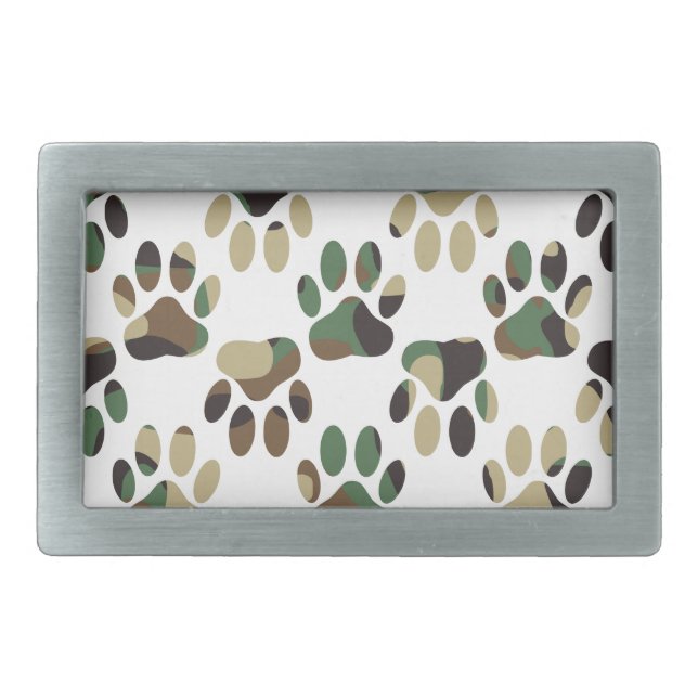 Camo Pattern Dog Paw Print Rectangular Belt Buckle (Front)