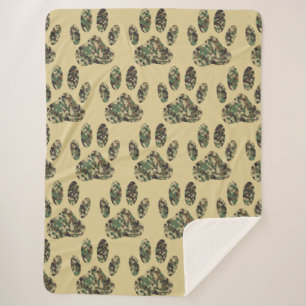 Camo Pattern Dog Paw Print Sherpa Blanket