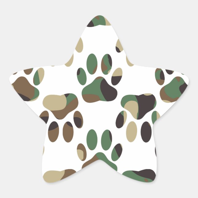 Camo Pattern Dog Paw Print Star Sticker (Front)