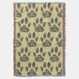 Camo Pattern Dog Paw Print Throw Blanket