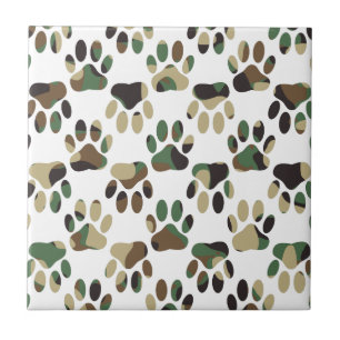 Camo Pattern Dog Paw Print Tile