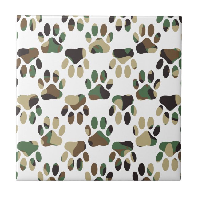 Camo Pattern Dog Paw Print Tile (Front)
