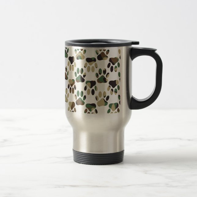 Camo Pattern Dog Paw Print Travel Mug (Right)
