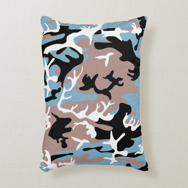 Camo Pattern - Grayish Red White Blue Black Accent Pillow (Front(Vertical))