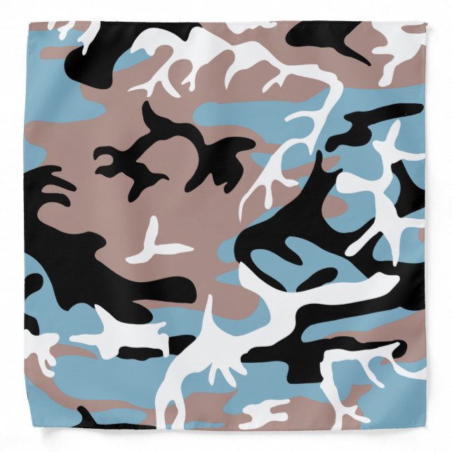 Camo Pattern - Grayish Red White Blue Black Bandana (Front)