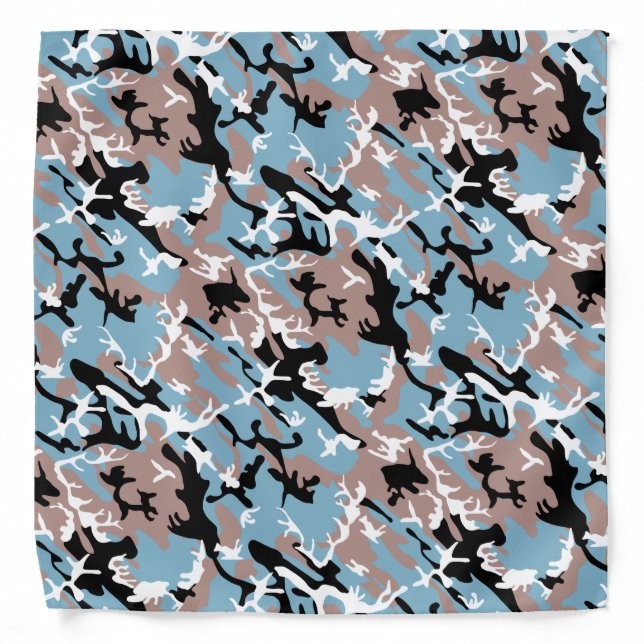 Camo Pattern - Grayish Red White Blue Black Bandana (Front)