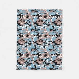Camo Pattern - Grayish Red White Blue Black Fleece Blanket