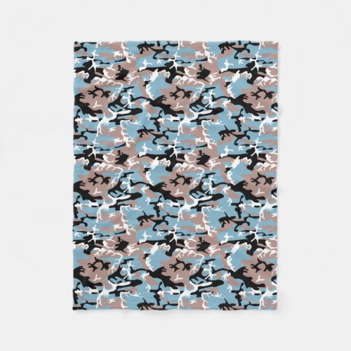 Camo Pattern _ Grayish Red White Blue Black Fleece Blanket