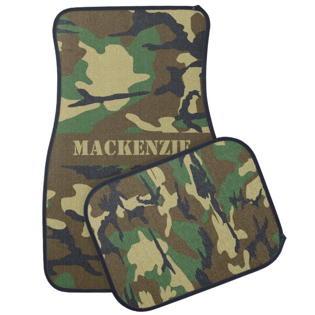 Camo Pattern Green And Brown Personalized Car Floor Mat (Set)